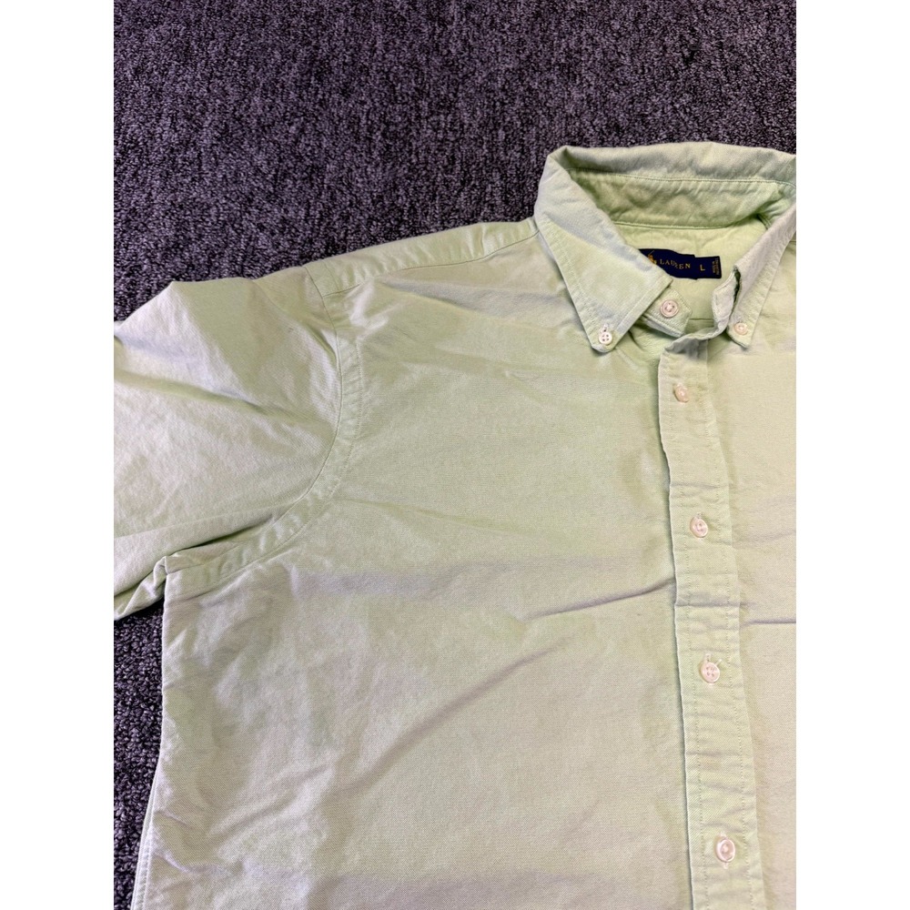 Ralph Lauren Button Down Mens Large Green Short Sleeve Cotton Logo Shirt - Picture 3 of 16
